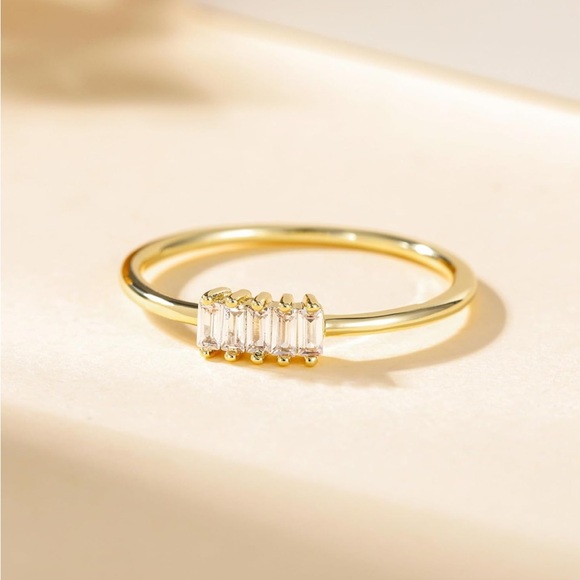 Selena 1.5mm 14k Gold Plated Baguette Cubic Zirconia Eternity Ring - Picture 1 of 3